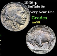 1936-p Buffalo 5c Grades Choice AU/BU Slider