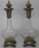 PAIR OF GORHAM STERLING MOUNTED ENGRAVED GLASS