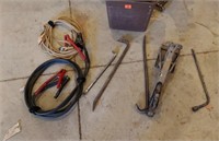 Automotive lot, pry bars, jumper cables, jack