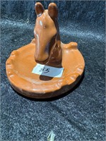 HORSE HEAD HORSE SHOE ASHTRAY 5" X 5" X 4"