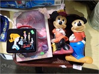 BARBIE CLOTHES & LUNCHBOX, PLASTIC MICKEY & MINNIE