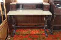 Antique Stone Top Trestle-Style Writing Desk