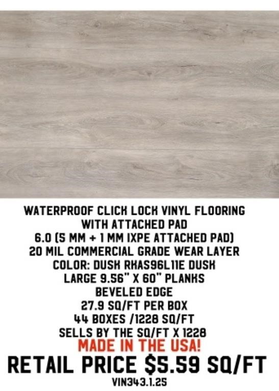 Waterproof Click Lock Vinyl Flooring w/ Pad x1228