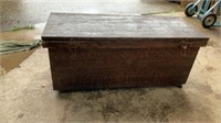 Vintage tin storage box on castors