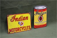 (2) Indian Motorcycle Signs Approx 12"x8",& 7.75"x