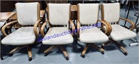 4 Solid Wood And Leather High Back Chairs