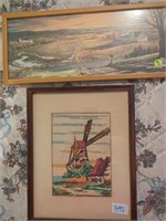 Cross-stitch windmill pic and farm pic