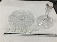 Plate, shot glasses and Waterford decanter