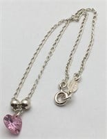 Sterling Silver Bracelet W Pink Heart Stone