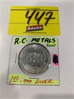 1 OUNCE .999 SILVER MARKED RC METALS ROUND