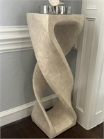 Beige Fossil Stone Carved Abstract Pedestal Stand