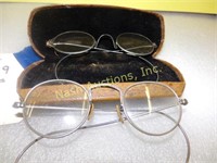 2 vintage eye glasses & one case