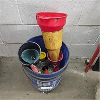 Blue bucket with funnels
