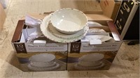 Two boxes of melamine dinnerware pieces. The