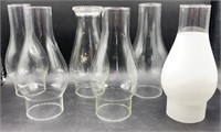 6 Glass Chimneys for Hurricane Lamps (1 Frosted)