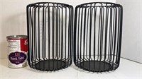 2 black wire round  candle holders
