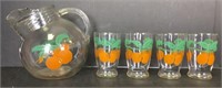 Vintage Orange Juice Pitcher w/ matching glasses
