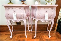 (2) Rose Painted Side Tables w/Drawers