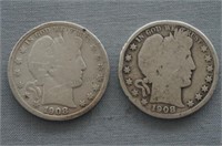 1908 and 1908-D Barber Silver Half Dollar