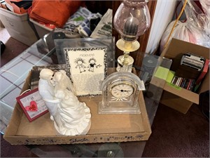 bride/goom music box, clocks, candle,