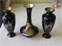 3 vtg Japanese Korea vases heavy engraved too!