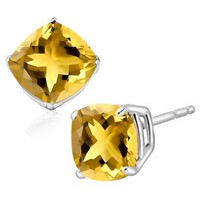 6MM Cushion Cut Citrine 1.85CTW Stud Earrings in S