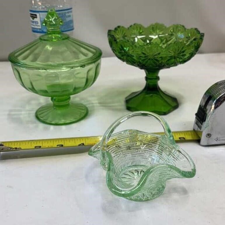 Vintage Green Glass Candy Dishes