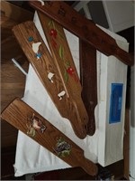 5 Vintage Wood Display Paddles & Towel Rack in