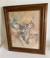 Framed Deer Painting signed K Maroon