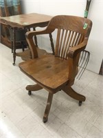 vintage wood desk chair, on rollers