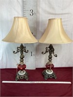 Pair of Regency Furniture Red Glass & Marble Lamps