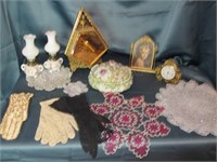 Gloves, Dish, Miniature Oil Lamps, Display Case