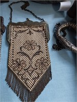 Antique Mesh Metal Purse w/Flower Design