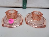 Vintage Pink Depression Glass Candle Holders