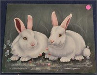 Handpainted Bunnies on Canvas 14" x 11"