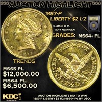 ***Auction Highlight*** 1857-p Gold Liberty Quarte