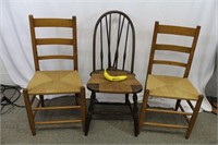 Antique Ladder Back & Windsor Rush Seat Chairs