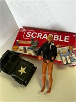 1968 Ken doll, scrabble game, vintage army truck