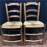 (2) Stickley Rush Seat Ladderback Side Chairs