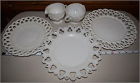 VTg milk glass cream & sugar + lattice plates