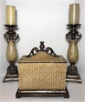 Ivory Colored Tiled Box & Candle Stands