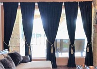 Six Heavy Black and Gold Curtain Panels