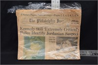 VINTAGE THE PHILADELPHIA INQUIRER JFK NEWSPAPER