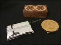 Wood Inlay Music Box & 2 Compacts