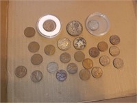 3 silver coins and 20 weight pennies 1953 panama