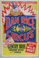 DAN RICE 3-RING CIRCUS POSTER, C.1937