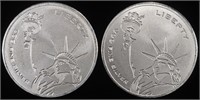 (2) 1 OZ .999 SILVER STATUE OF LIBERTY ROUNDS