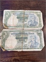 2 Bills 1939 Republiica Oriental Del Uruguay