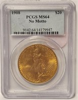 279 -1908 PCGS MS64 NO MOTTO GOLD $20 COIN (102)