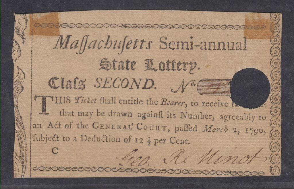1790 Massachusetts Lottery ticket signed by George